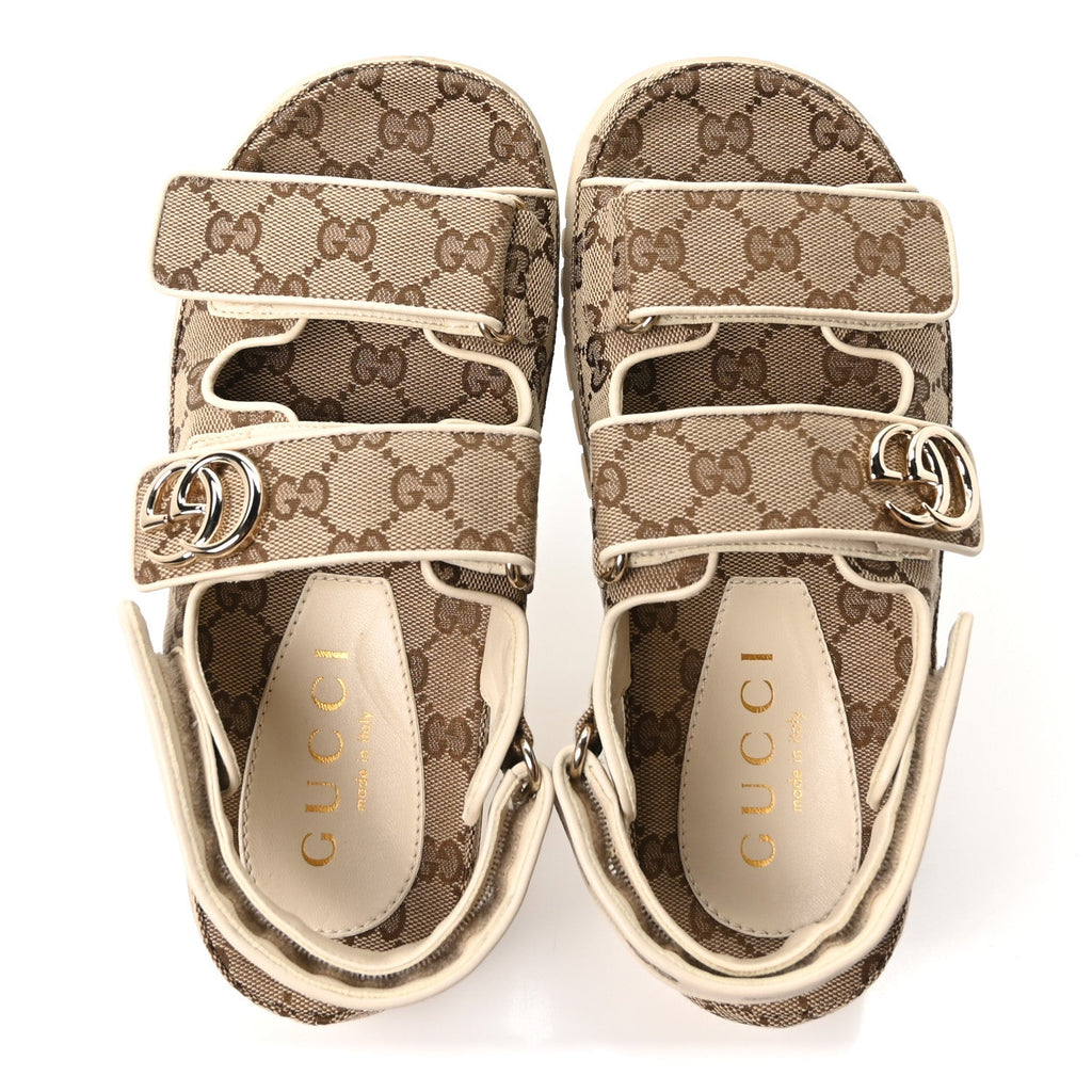 Monogram Kid Scamosciato Double G Womens Dad Sandals 37 Beige Ebony New Acero