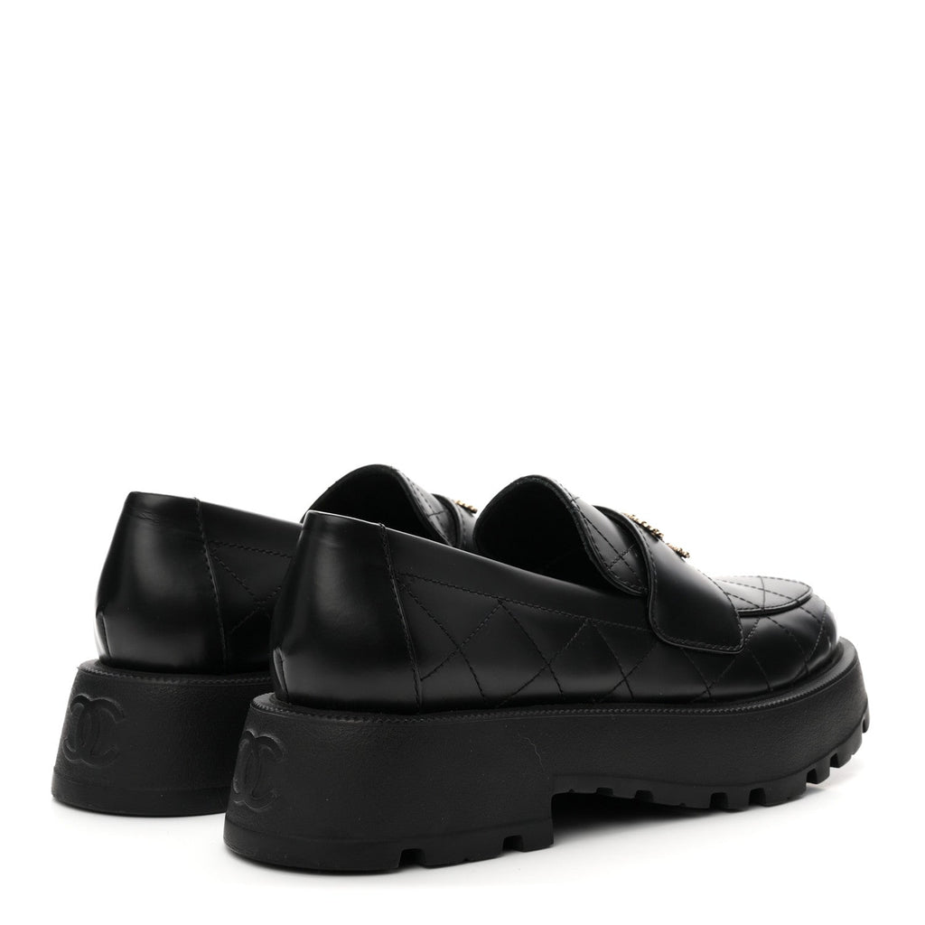Calfskin Stitched CC Loafers 38.5 Black