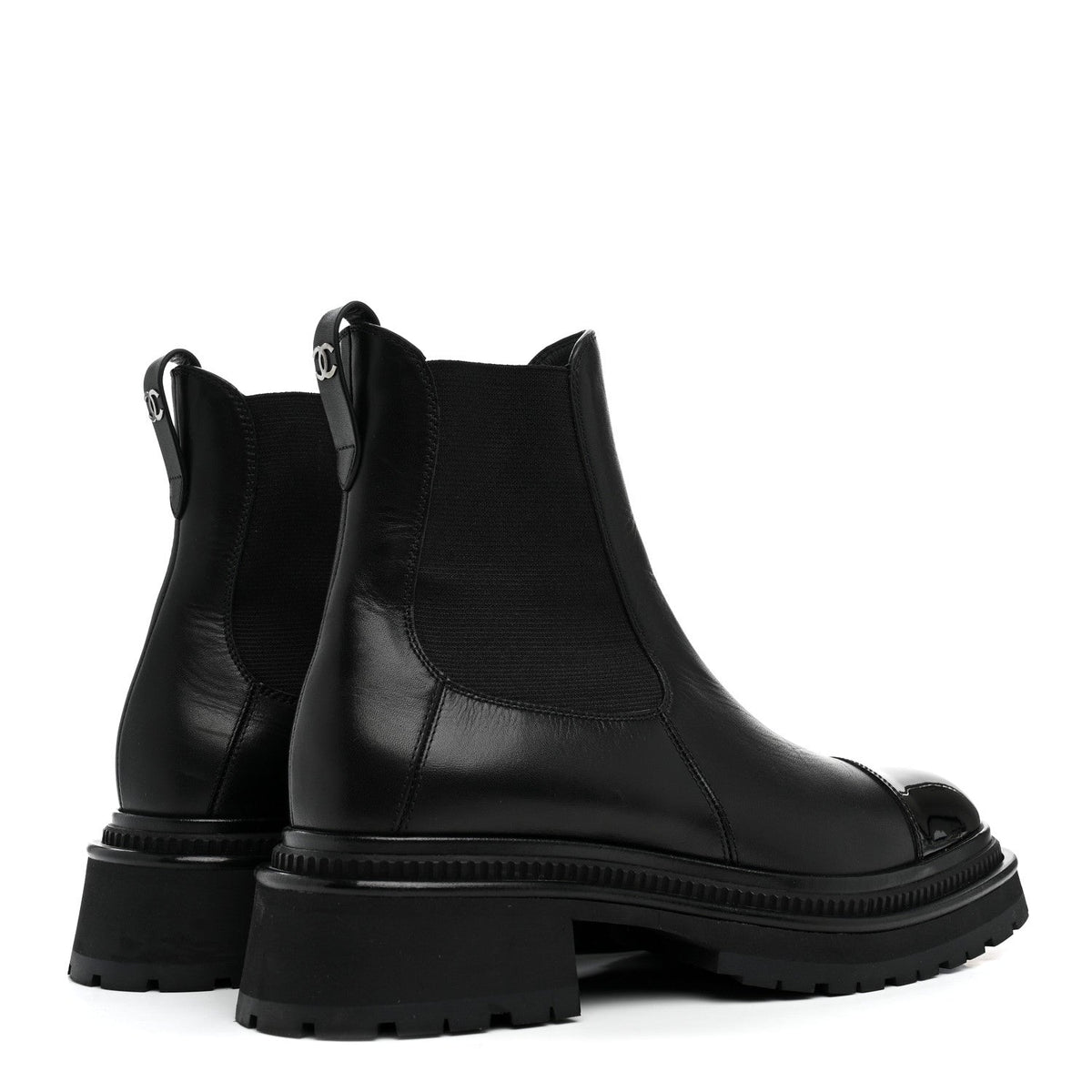 Calfskin Patent Cap Toe Ankle Boots 38.5 Black