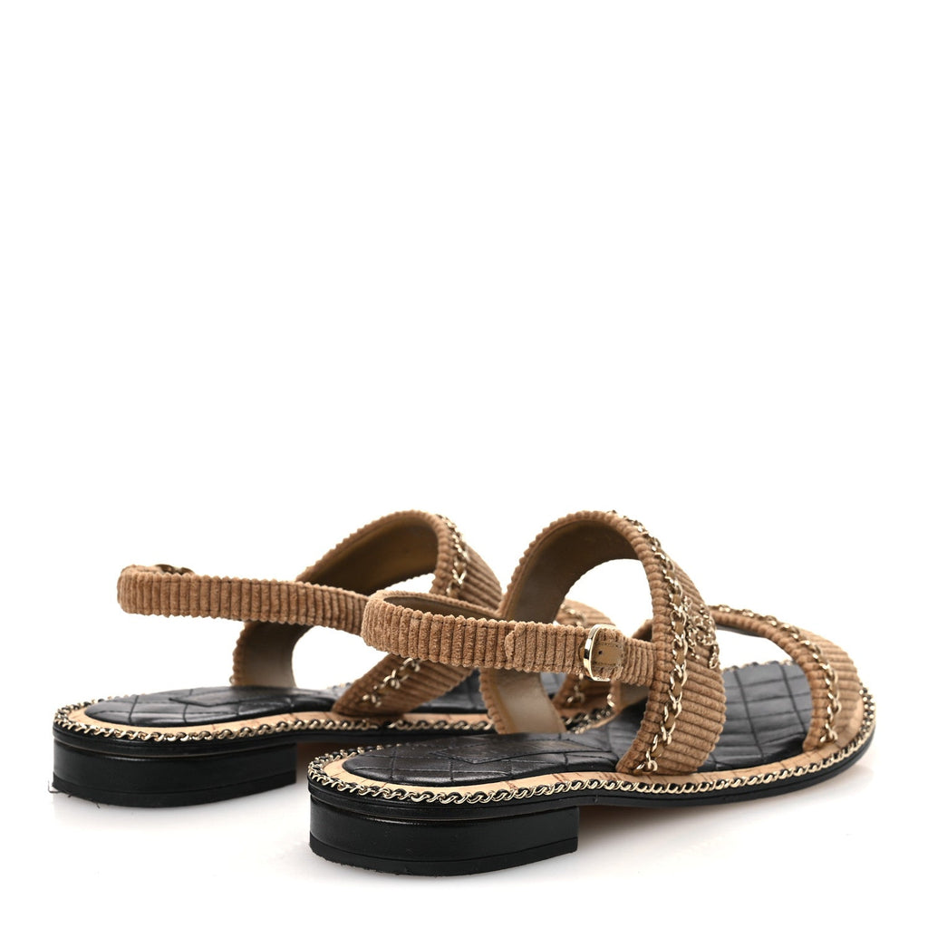 Corduroy Chain CC Sandal 40.5 Dark Beige