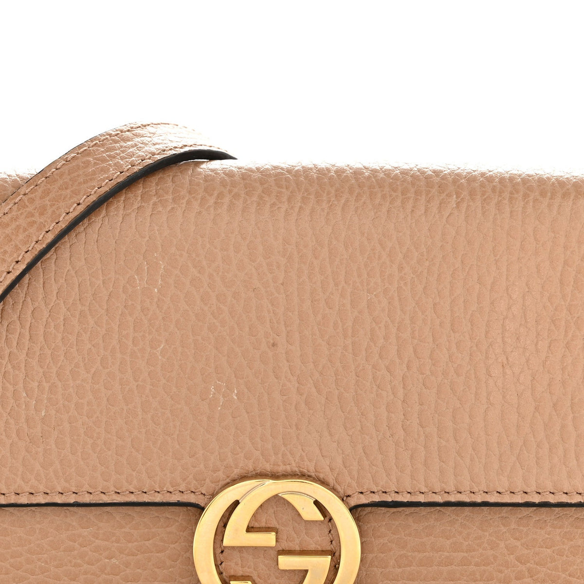 Dollar Calfskin Interlocking G Chain Wallet Camelia