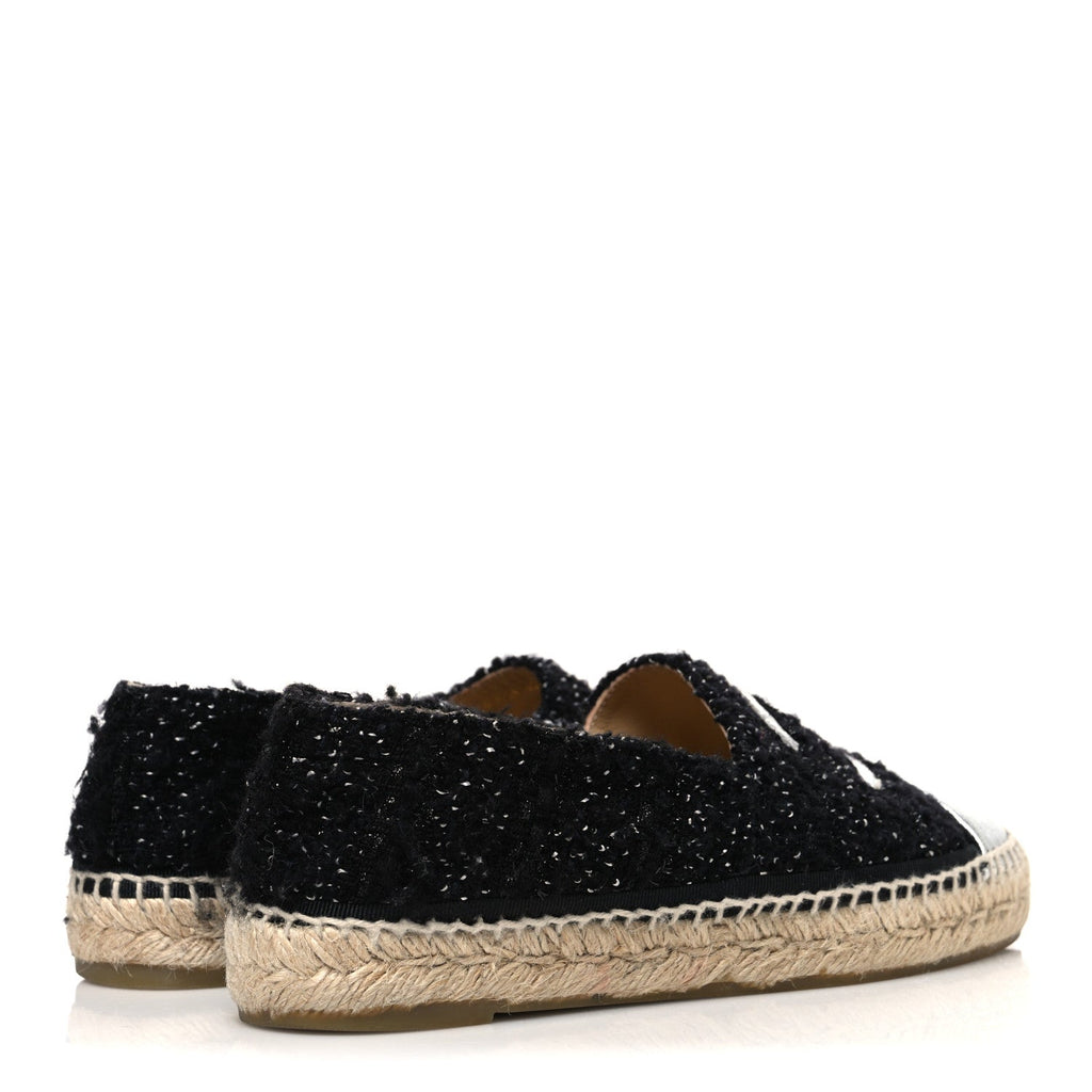 Metallic Lambskin Tweed CC Espadrilles 37 Black Silver