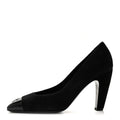 Suede Patent Calfskin Cap Toe CC Pumps 39 Black