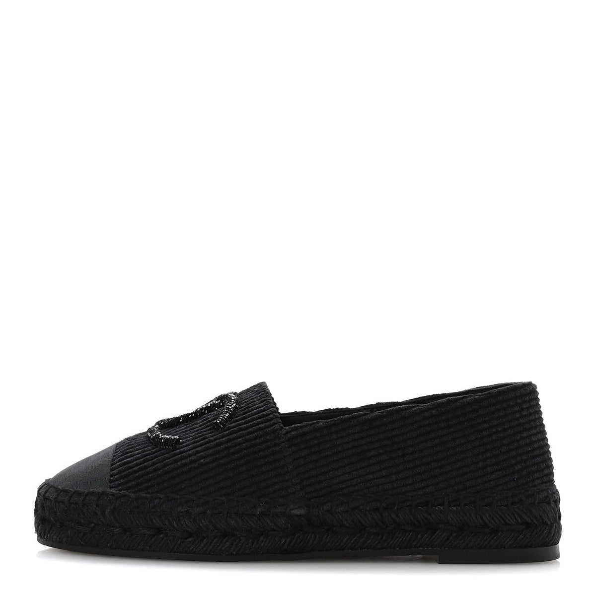 Corduroy Grosgrain Cap Toe CC Espadrille Flats 39 Black