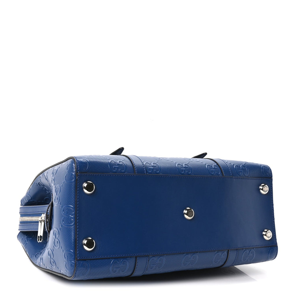 Calfskin GG Tennis Embossed Tote Bag Intense Metal Blue