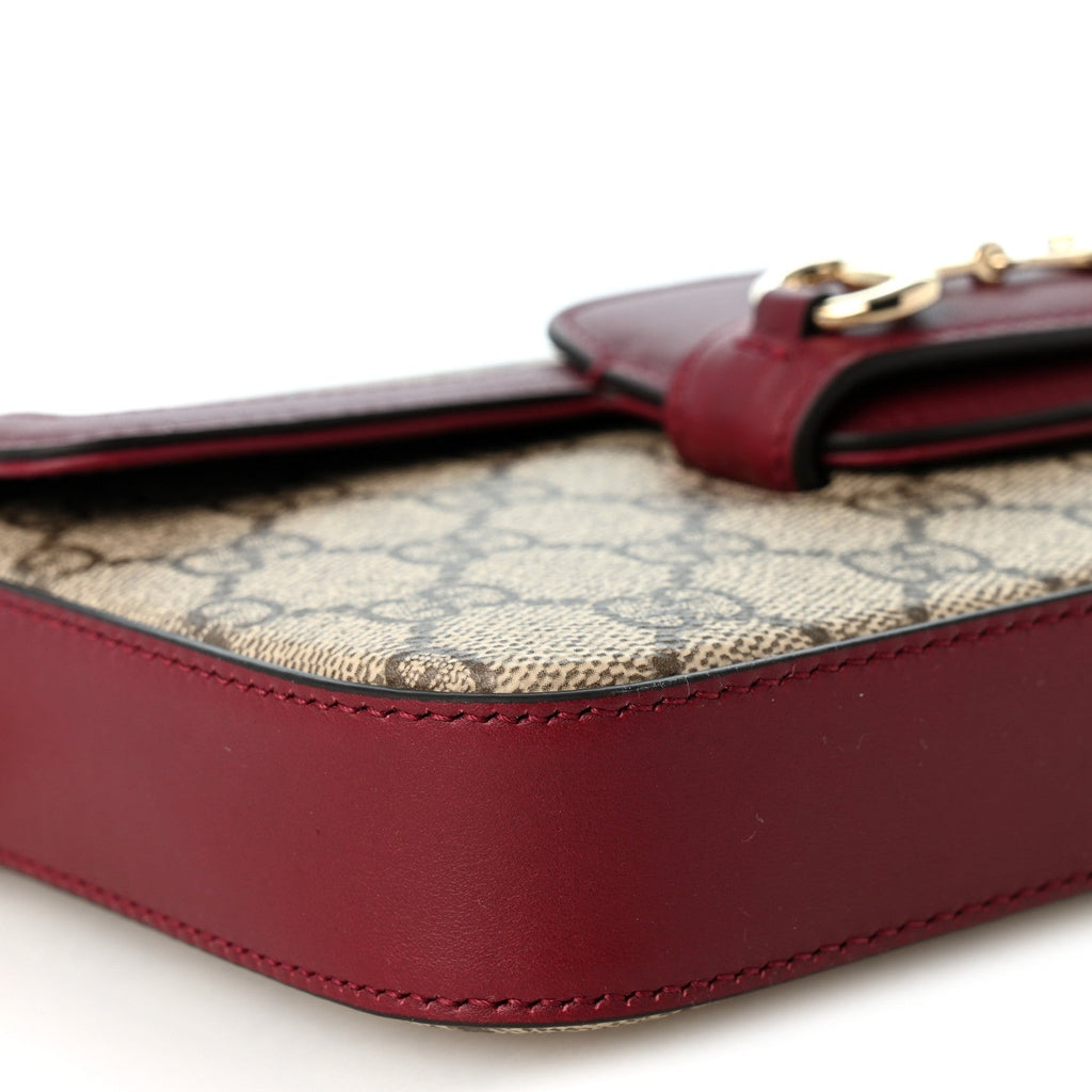 GG Supreme Monogram Azalea Calfskin Horsebit 1955 Mini Bag Beige Ebony Rosso Ancora