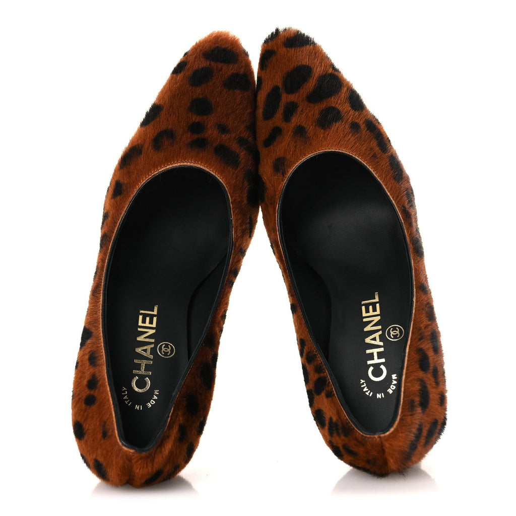 Pony Hair Lambskin Pumps 37 Brown Black