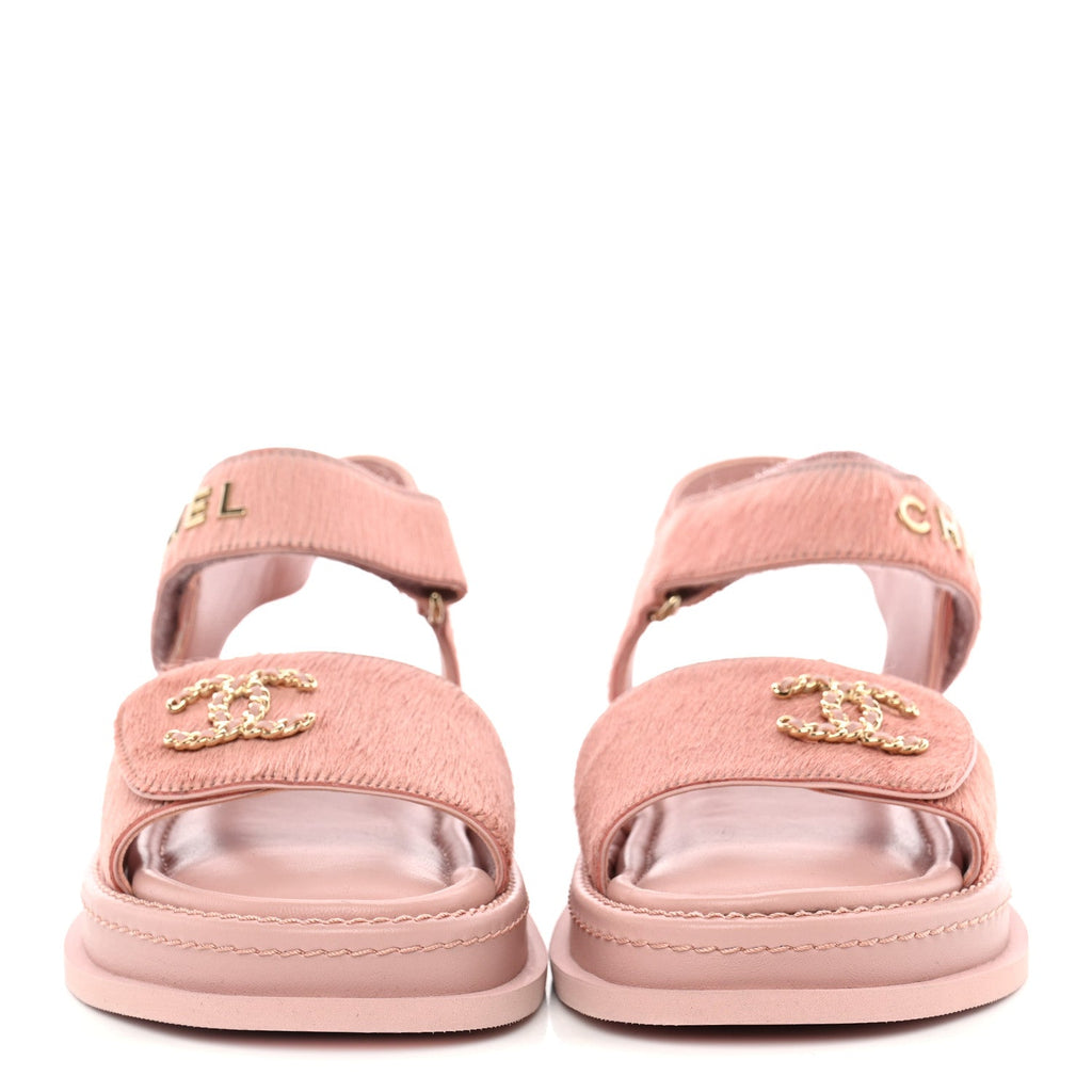 Calfskin Hair Suede Shearling Dad Sandals 38 Light Pink