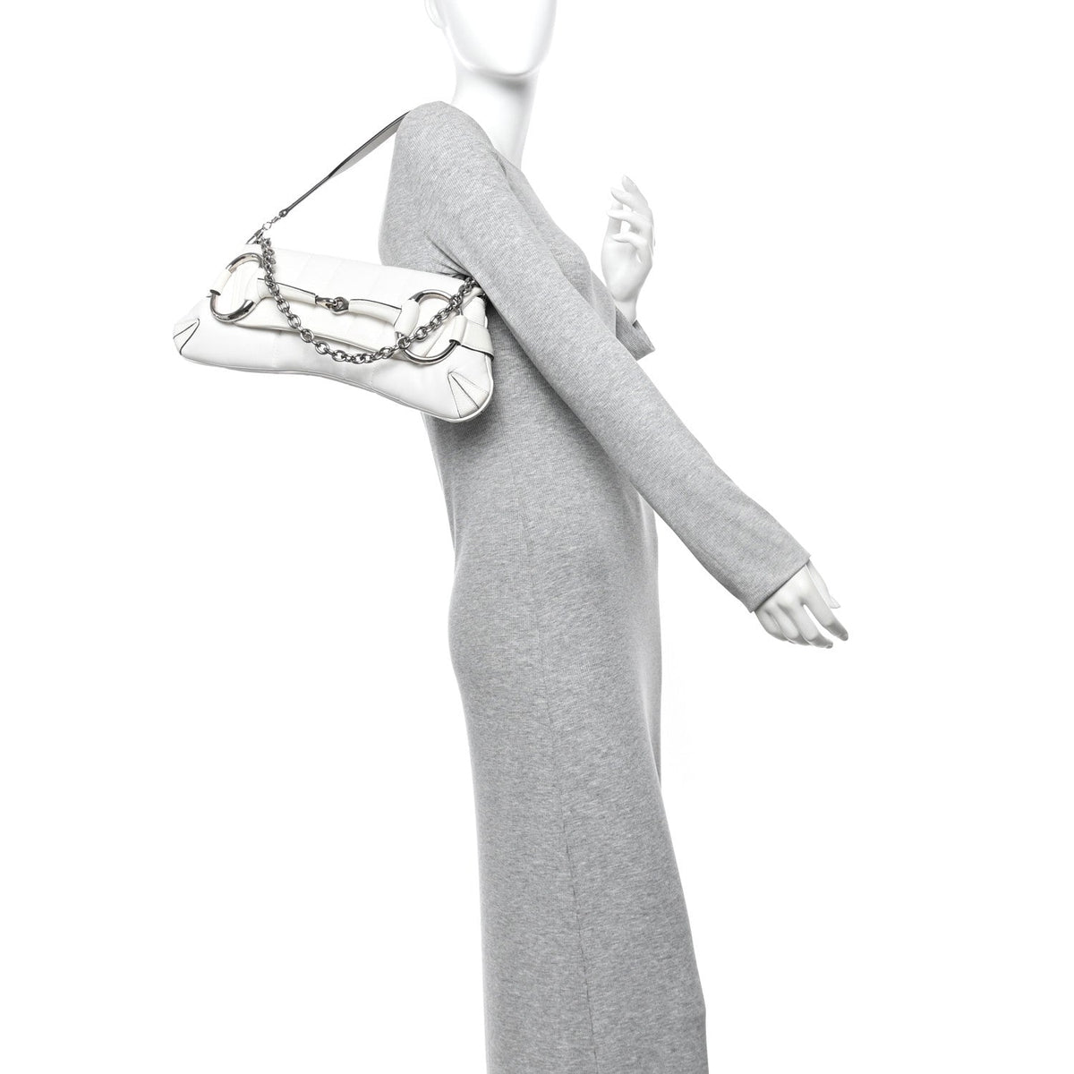Nappa Vertical Matelasse Medium Maxi Horsebit Chain Shoulder Bag Mystic White