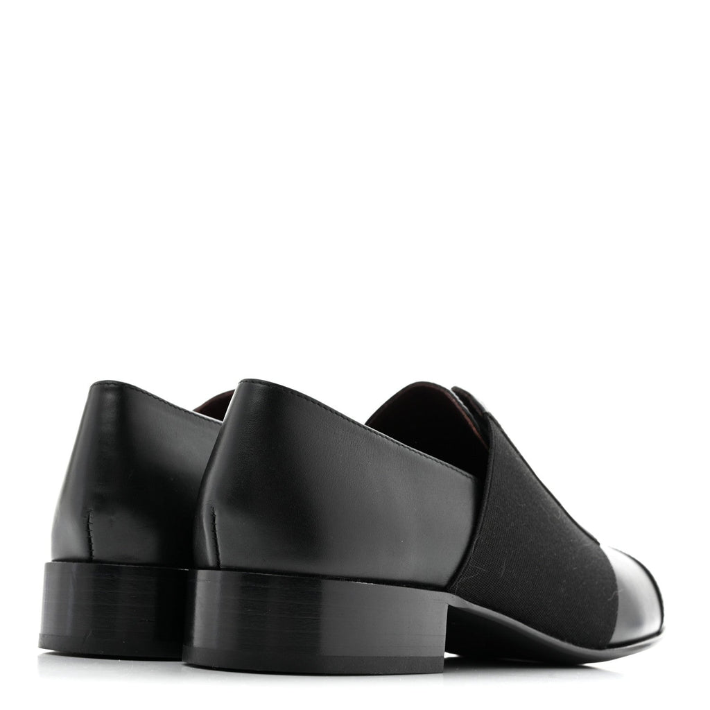 Calfskin Elastic Lace Up Cap Toe CC Loafers 38 Black