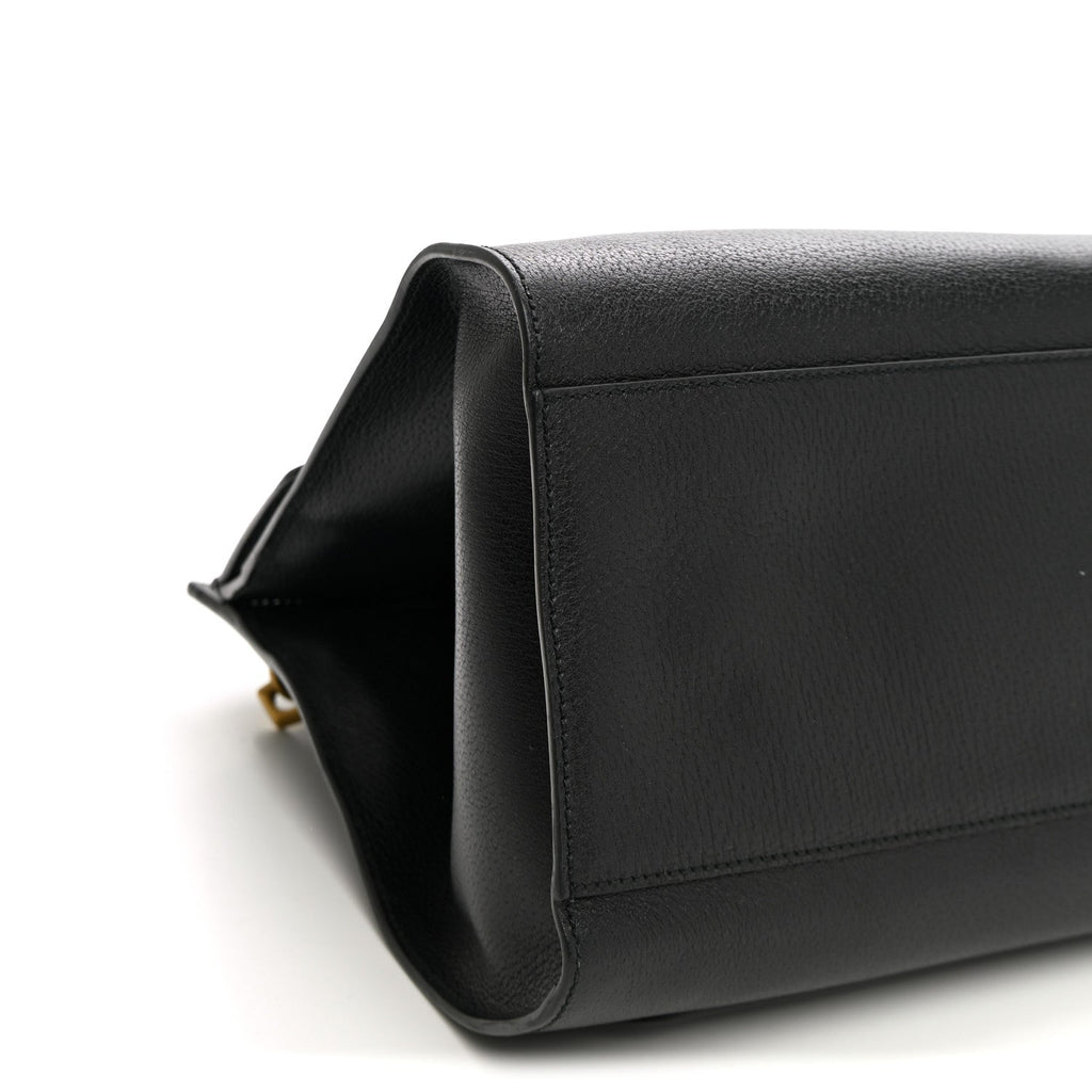 Grained Calfskin Web Crystal Butterfly Stripe Large Totem Top Handle Bag Black