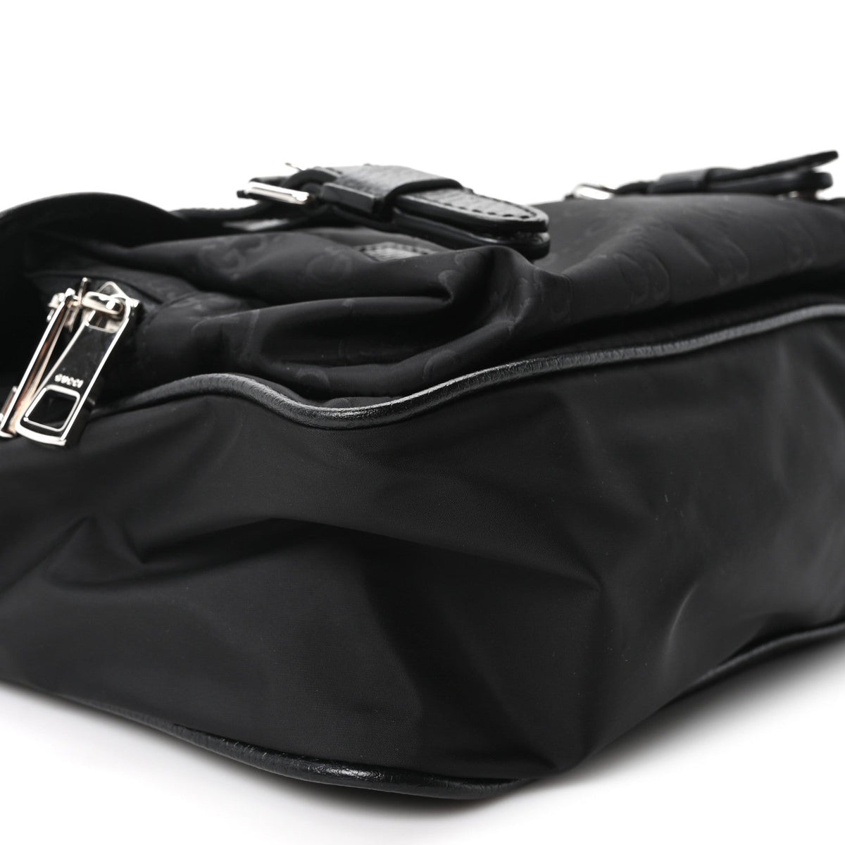 Nylon Monogram Double Buckle Flap Messenger Bag Black