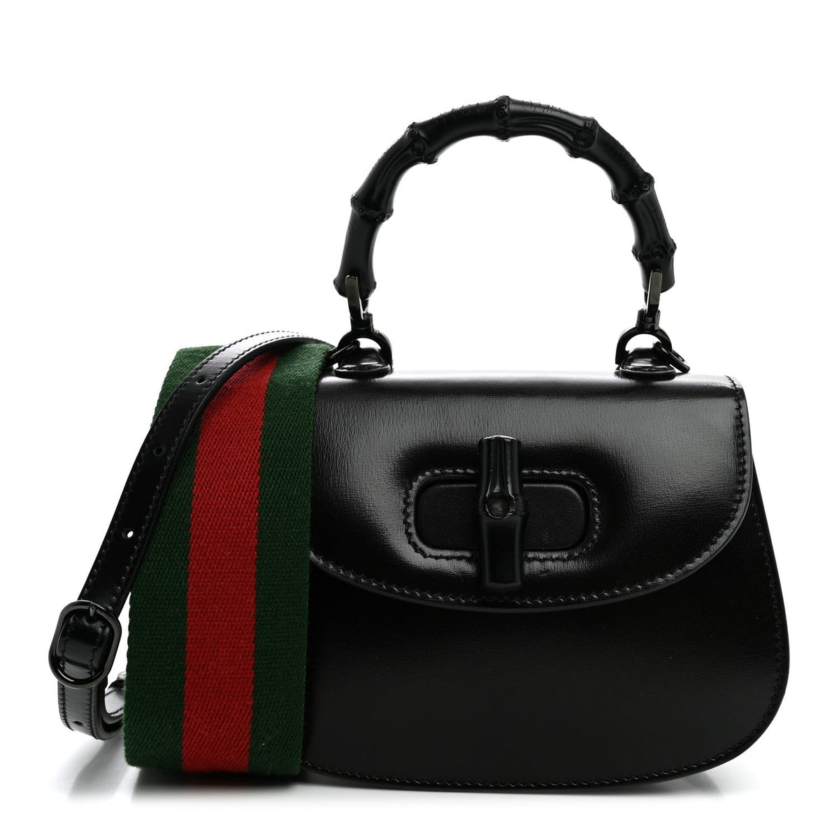 Boarded Dyana Lux Calfskin Web Monochrome Small Bamboo 1947 Top Handle Bag Black