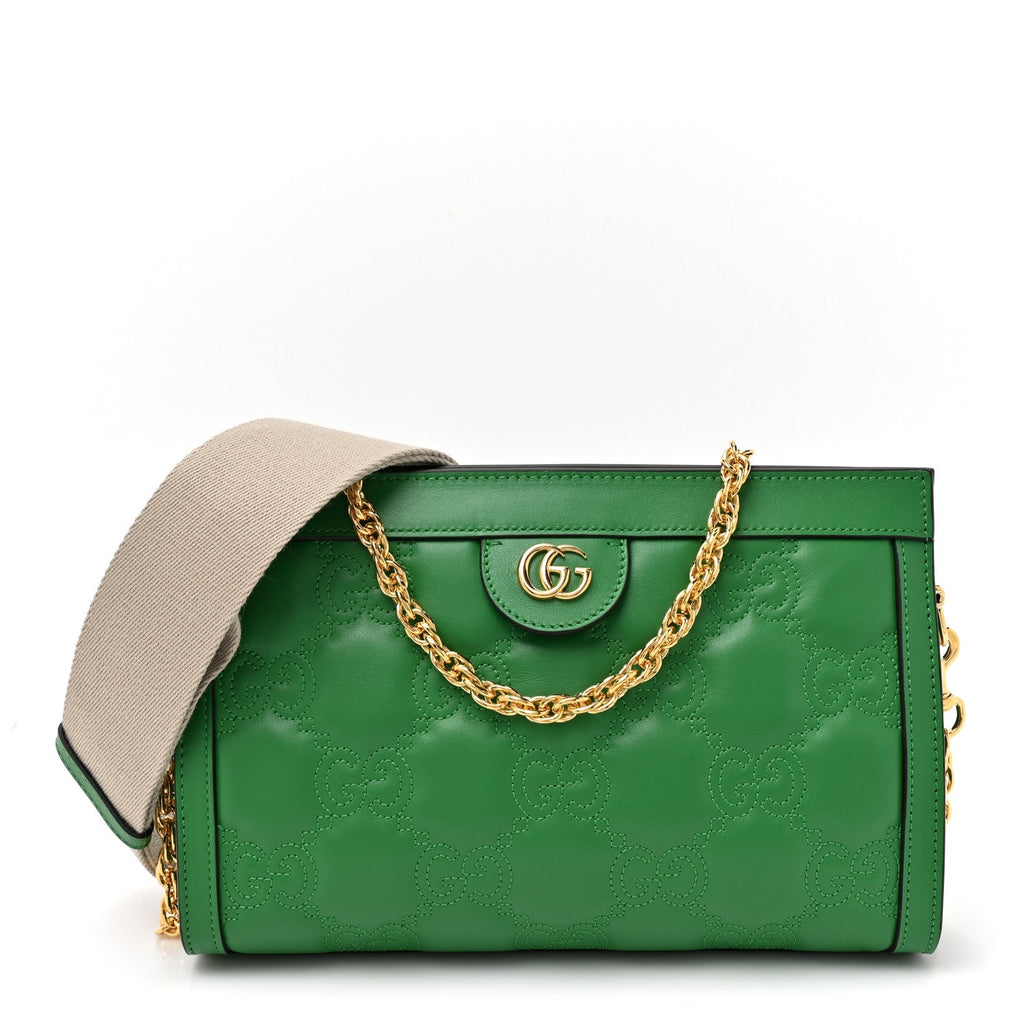 Calfskin GG Matelasse Large Slim Chain Shoulder Bag Spring Green Natural