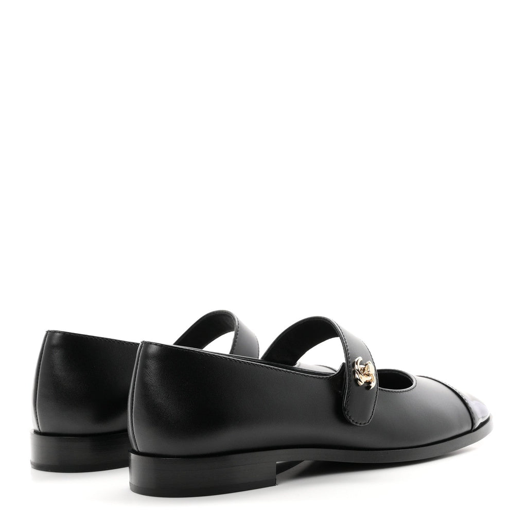 Calfskin Patent Mary Janes Flats 37 Black