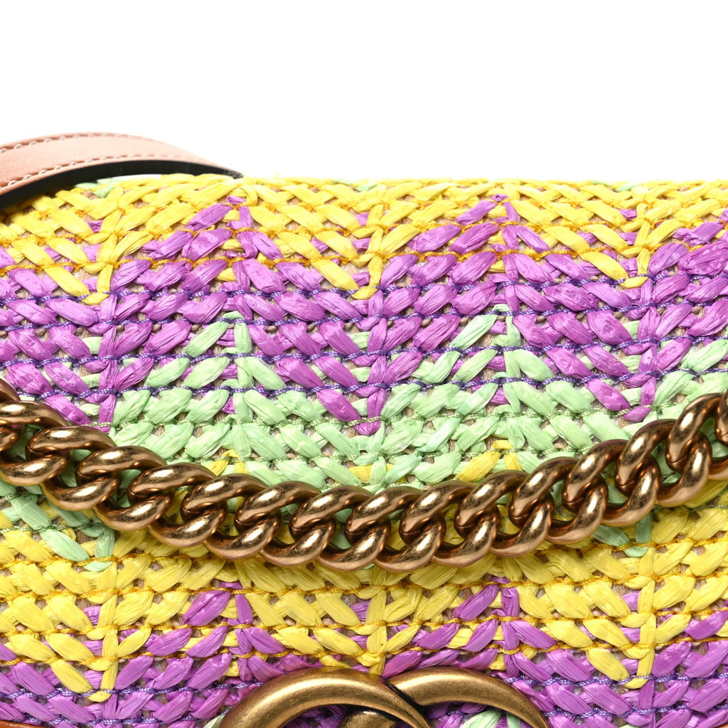 Calfskin Raffia Woven Small GG Marmont Shoulder Bag Multicolor