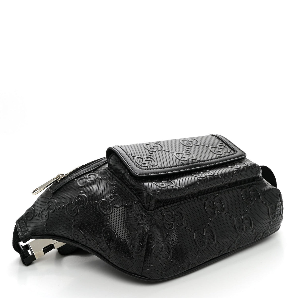 Calfskin GG Tennis Embossed Pocket Belt Bag Black