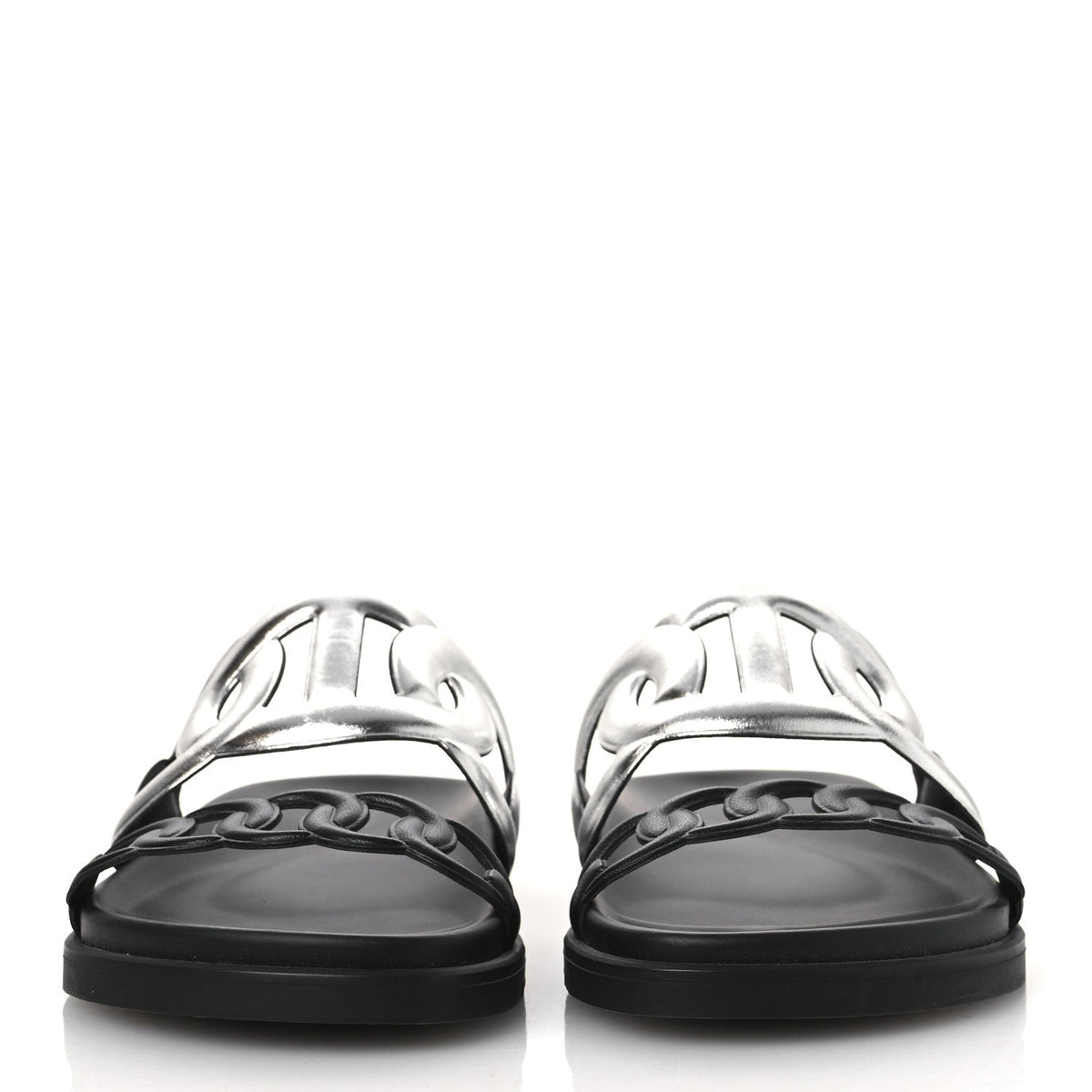 Metallic Nappa Extra Sandals 36 Gris Argente Black