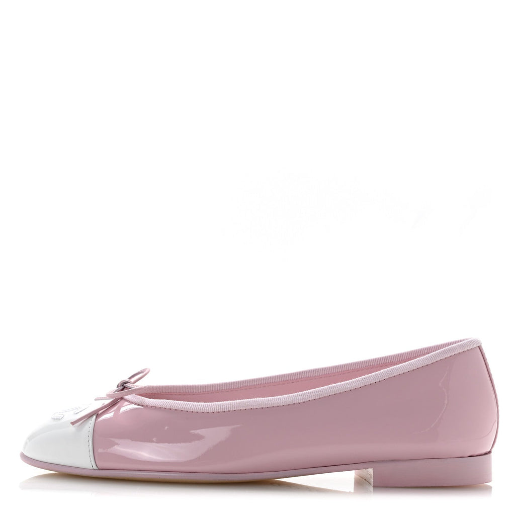 Patent Calfskin Cap Toe CC Ballerina Flats 36.5 Light Pink Dark Pink