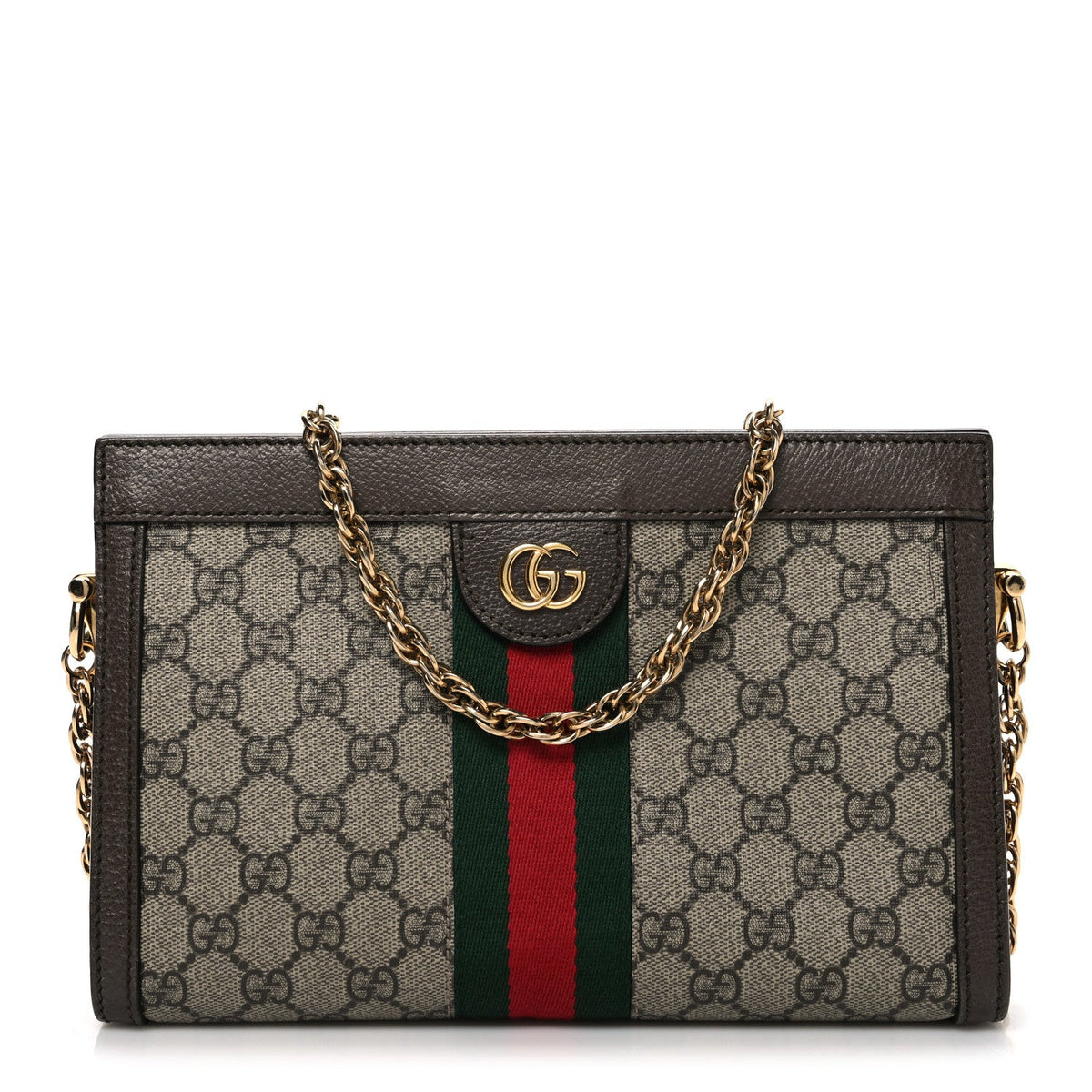 GG Supreme Monogram Web Small Ophidia Chain Shoulder Bag Brown
