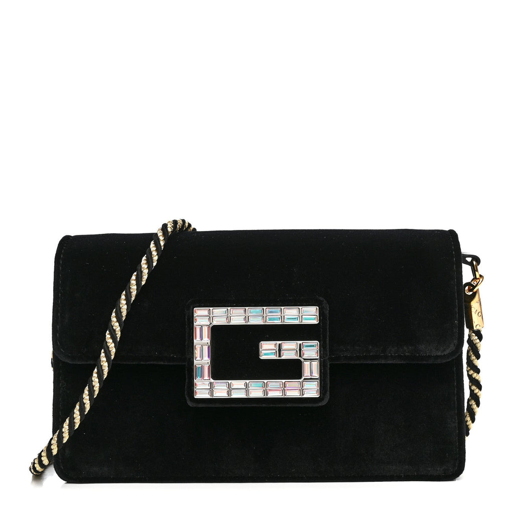 Velvet Crystal Square G Shoulder Bag Black