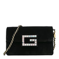 Velvet Crystal Square G Shoulder Bag Black