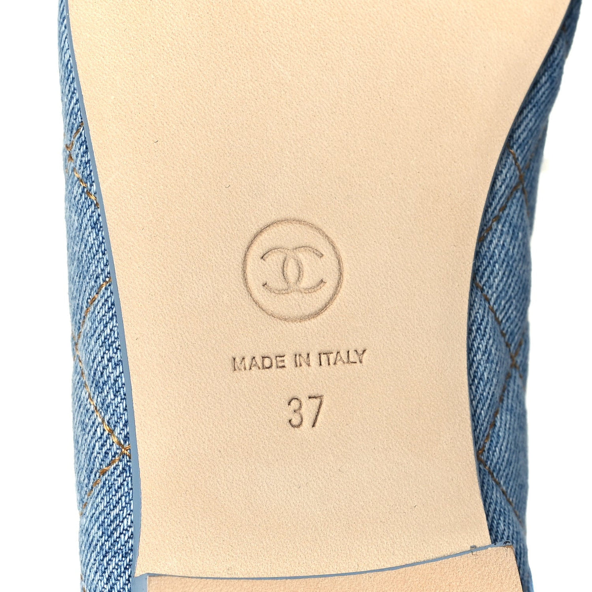 Washed Denim Quilted Cap Toe CC Ballerina Flats 37 Blue