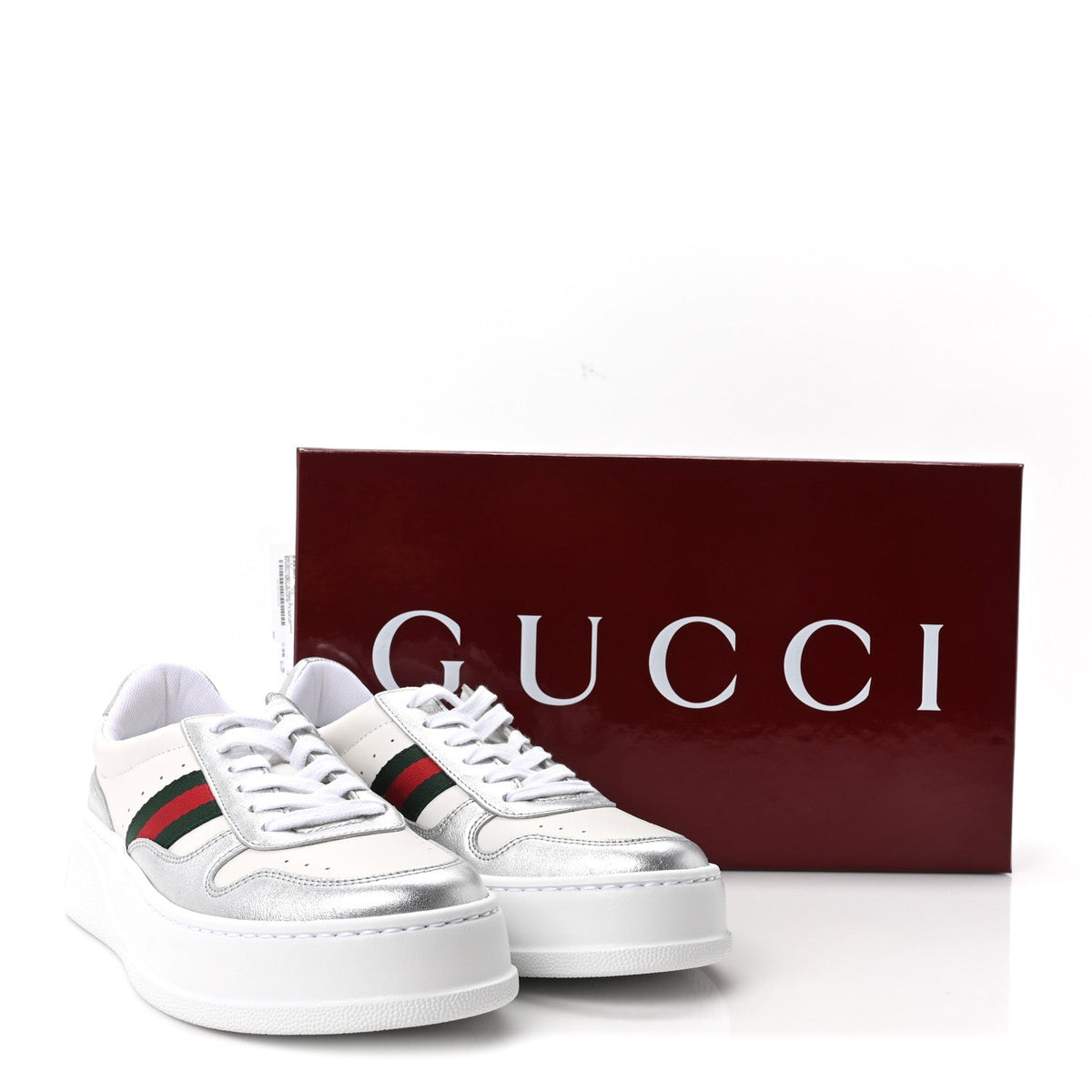 Metallic Nappa Web Womens Chunky Sneakers 38 Silver