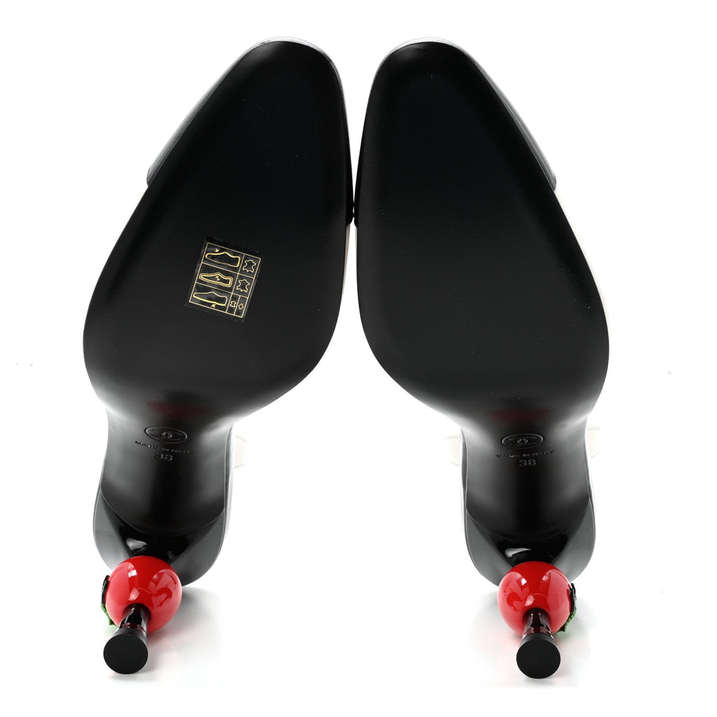 Lambskin Patent Calfskin Cap Toe CC Apple Slingback Pumps 38 White Black