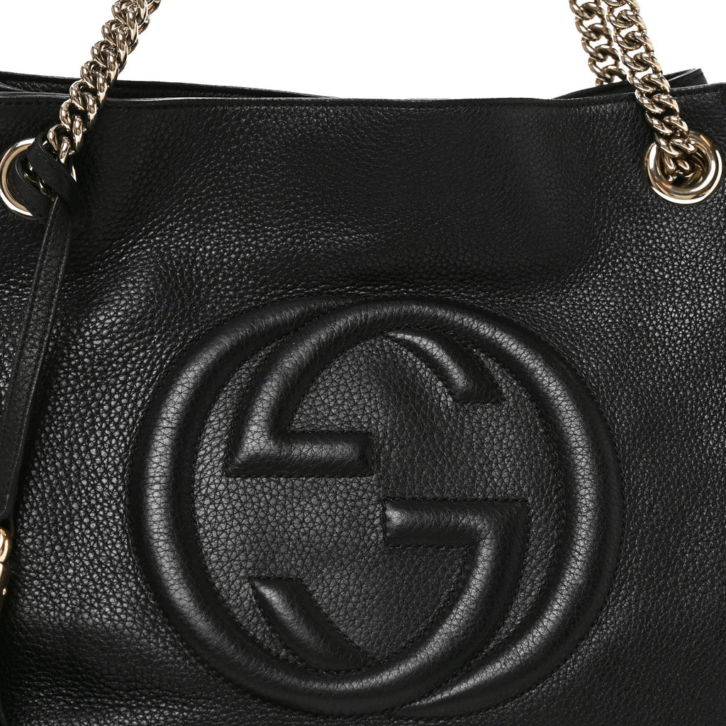 Pebbled Calfskin Medium Soho Chain Shoulder Bag Black