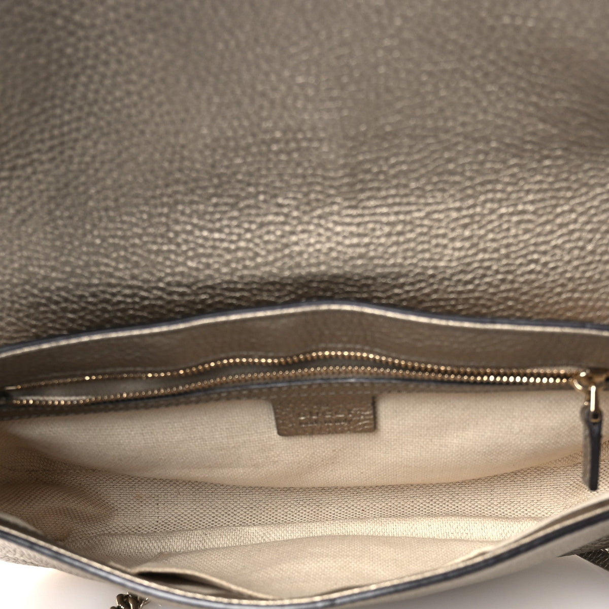 Metallic Pebbled Calfskin Medium Soho Flap Crossbody Golden Beige