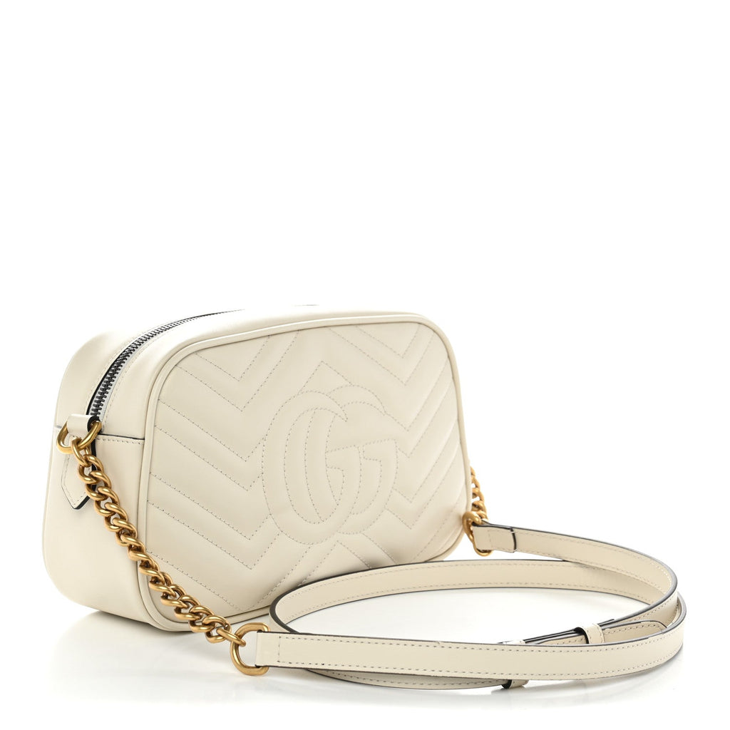 Calfskin Matelasse Small GG Marmont Chain Shoulder Bag White
