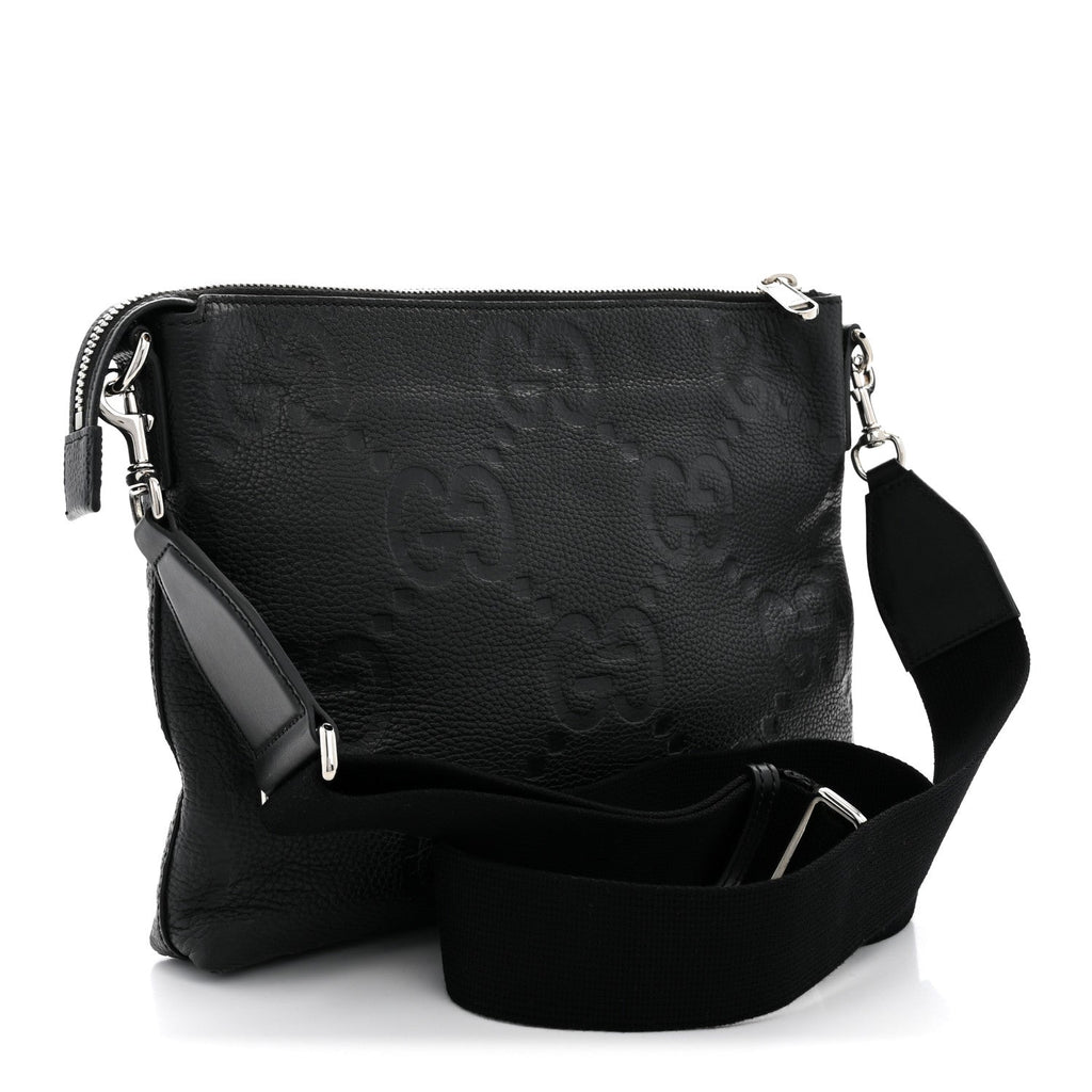Piuma Calfskin Jumbo GG Embossed Medium Wristlet Messenger Bag Black