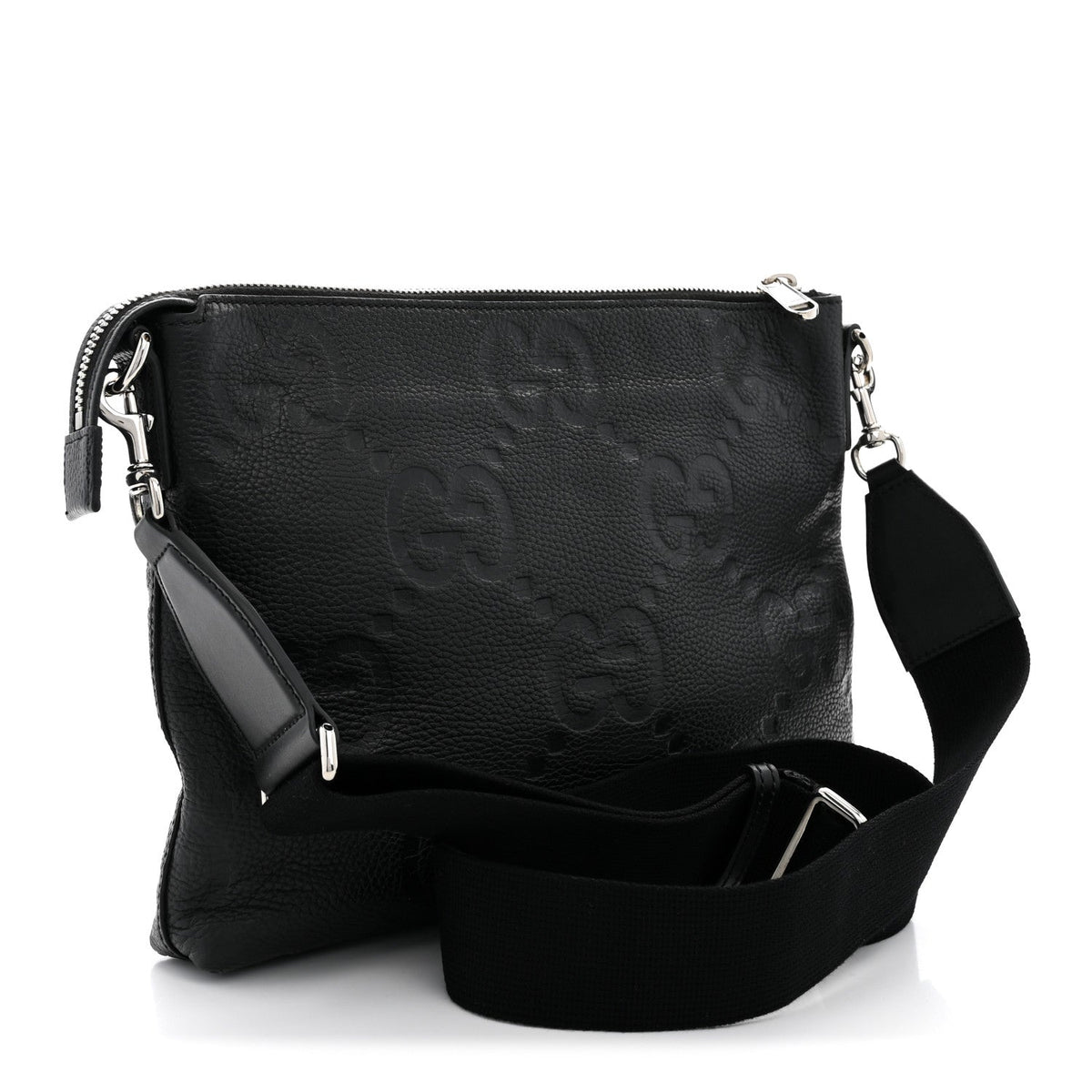 Piuma Calfskin Jumbo GG Embossed Medium Wristlet Messenger Bag Black