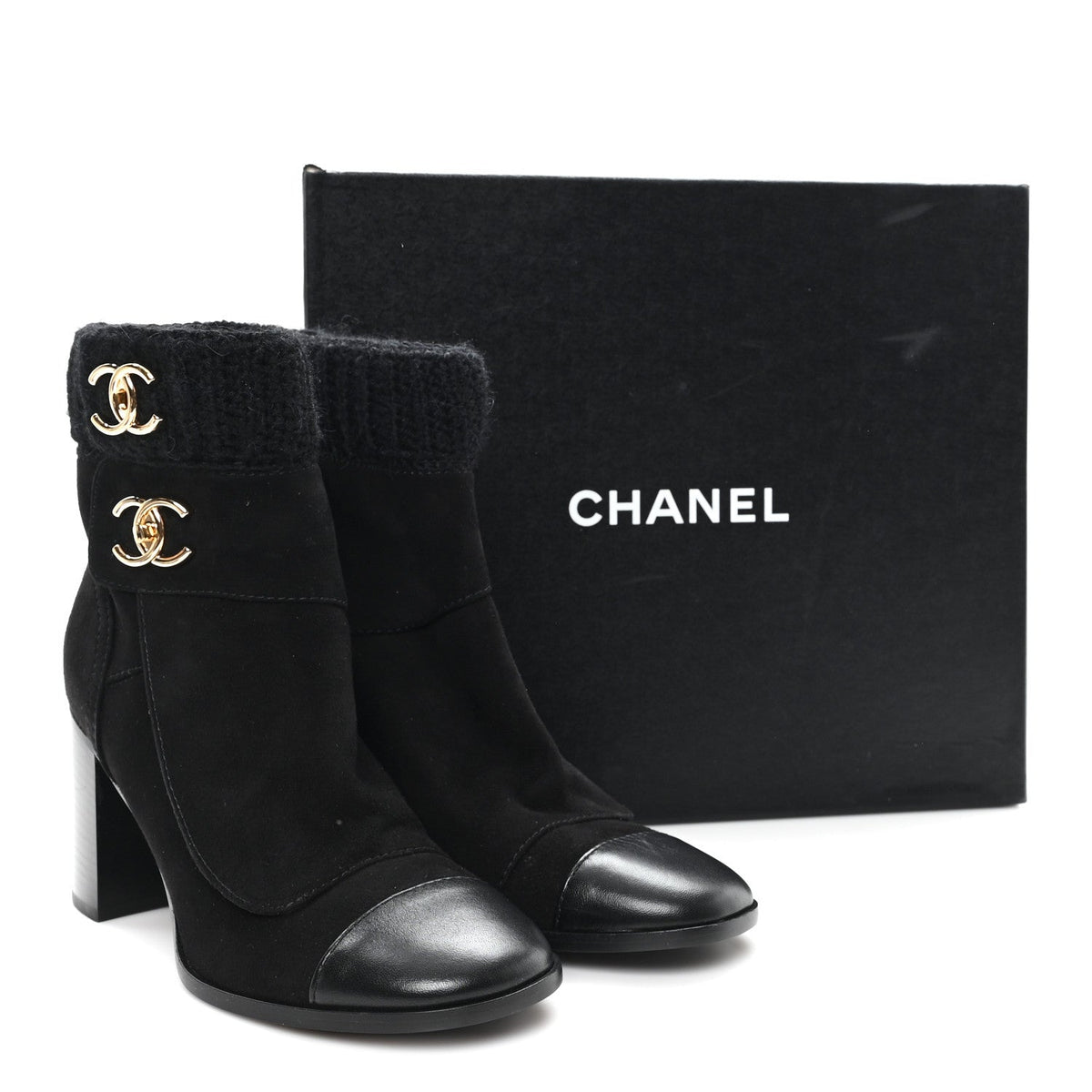 Suede Lambskin Knit CC Short Boots 39 Black