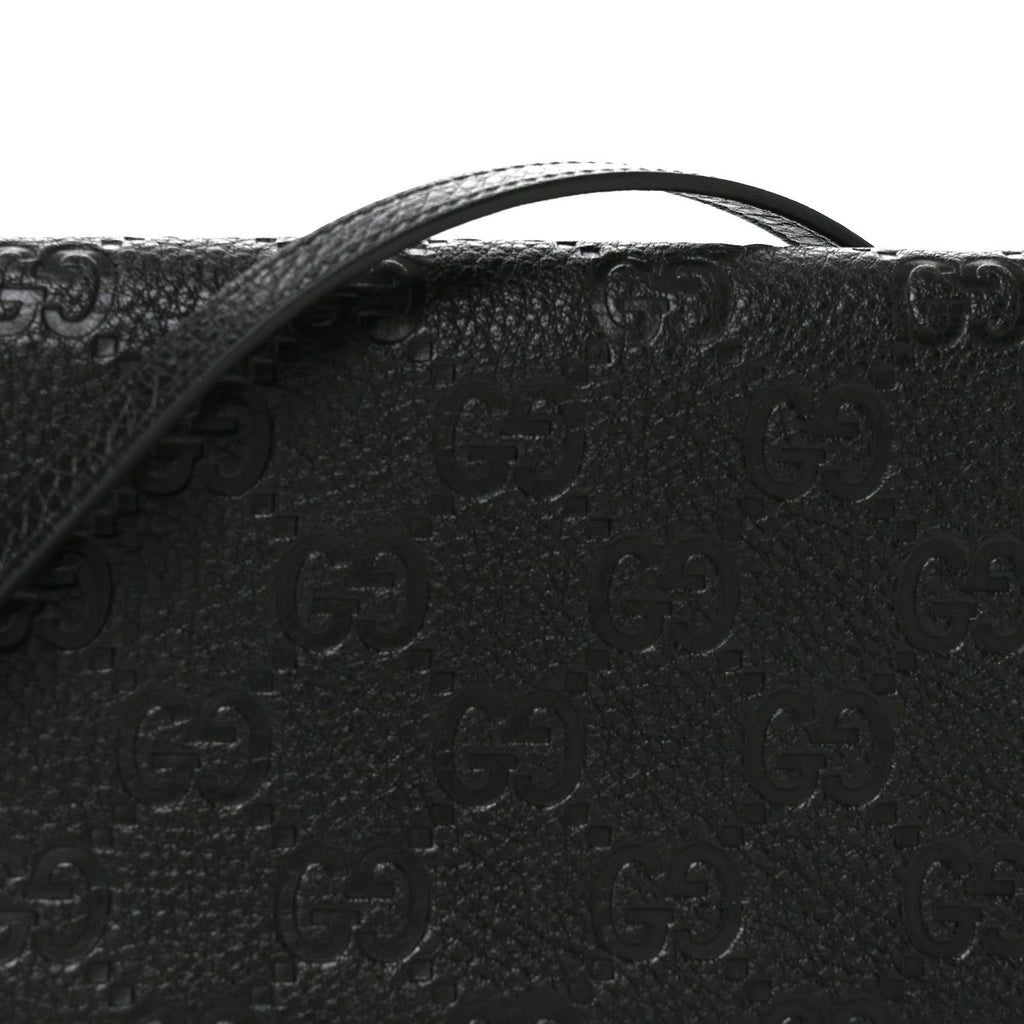 GG Grainy Calfskin Emblem Wallet On Chain Black