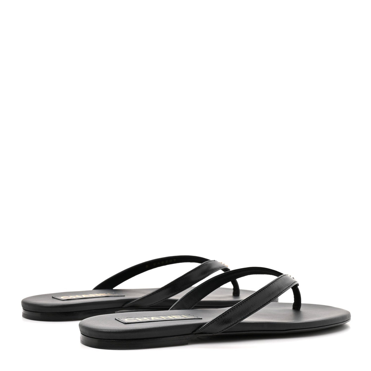 Shiny Lambskin Crystal CC Thong Sandals 39.5 Black