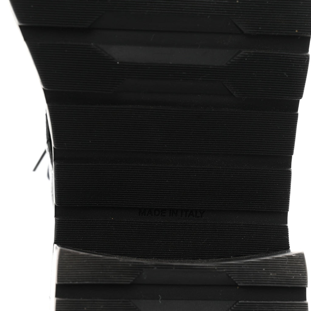 Shiny Lambskin Quilted Lace Up Combat Boots 38 Black