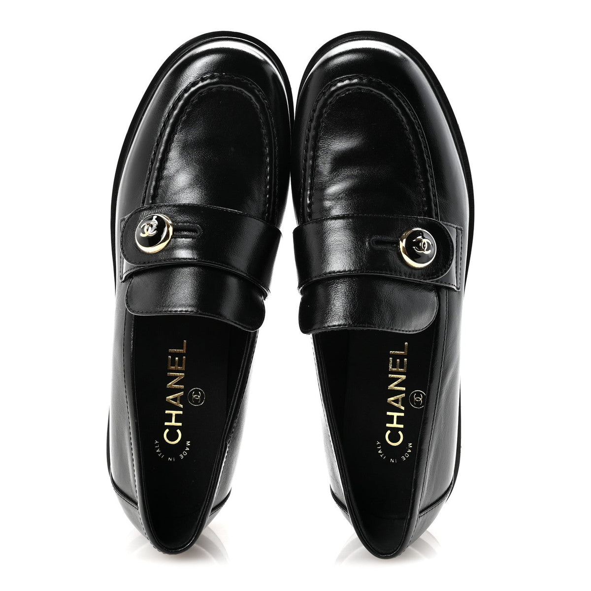 Shiny Calfskin CC Mocassin Loafers 38.5 Black