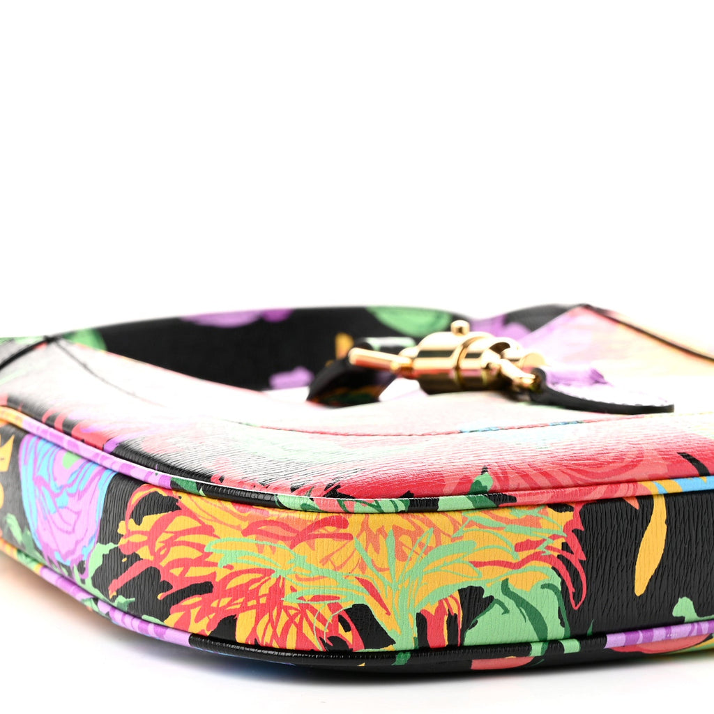 X KEN SCOTT New Shangai Calfskin Jenny Floral Print Small Jackie 1961 Hobo Black Pink