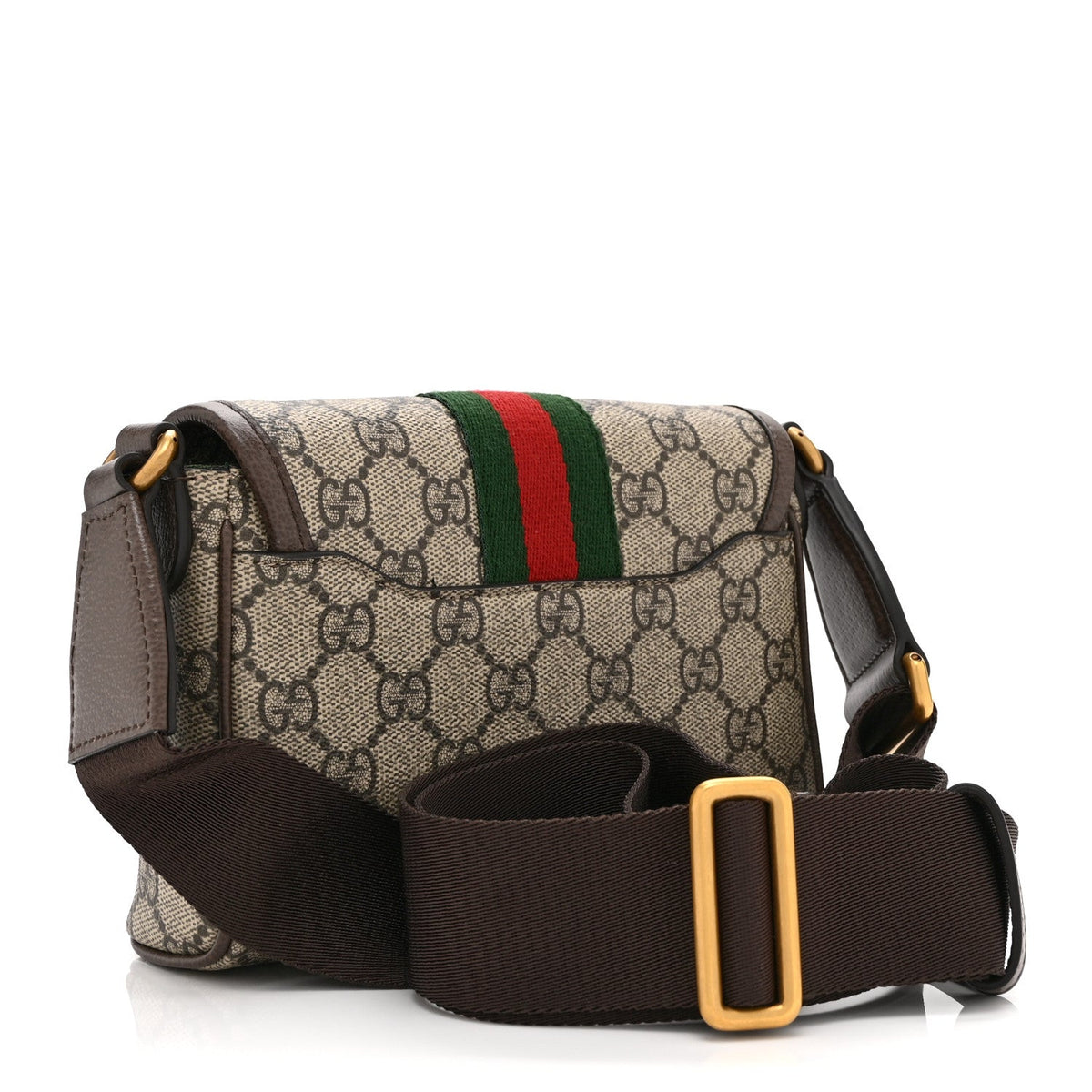 GG Supreme Monogram Textured Dollar Calfskin Web Mini Ophidia Shoulder Bag Beige Ebony New Acero