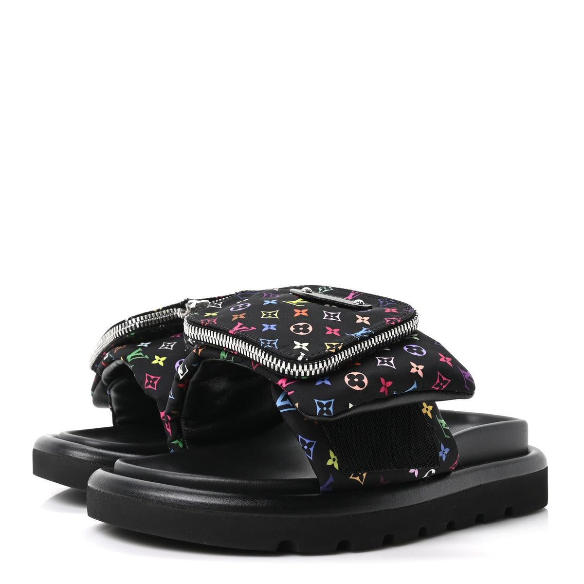 LV X TM Monogram Multicolor Pool Pillow Flat Comfort Mule 35 Black