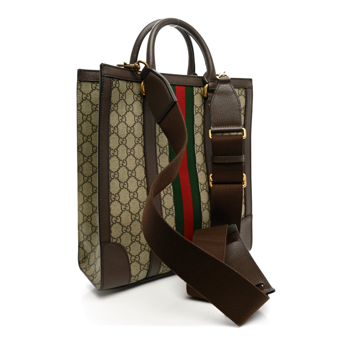 GG Supreme Monogram Textured Dollar Calfskin Web Medium Ophidia Tote Bag Beige Ebony