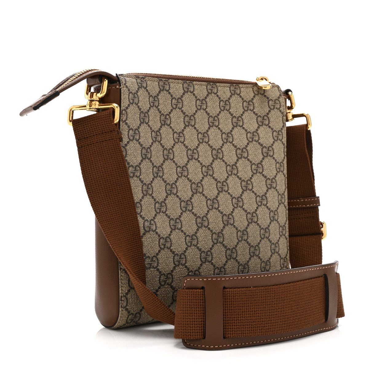 GG Supreme Monogram Azalea Calfskin Retro Interlocking G Flat Messenger Bag Beige Ebony Brown Sugar