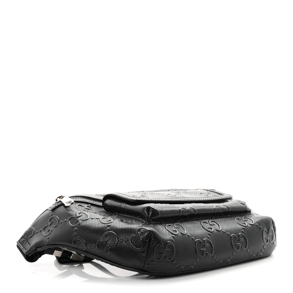 Calfskin GG Tennis Embossed Pocket Belt Bag Black