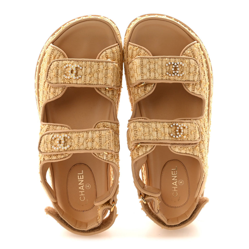 Braided Fabric Velcro Dad Sandals 37.5 Beige