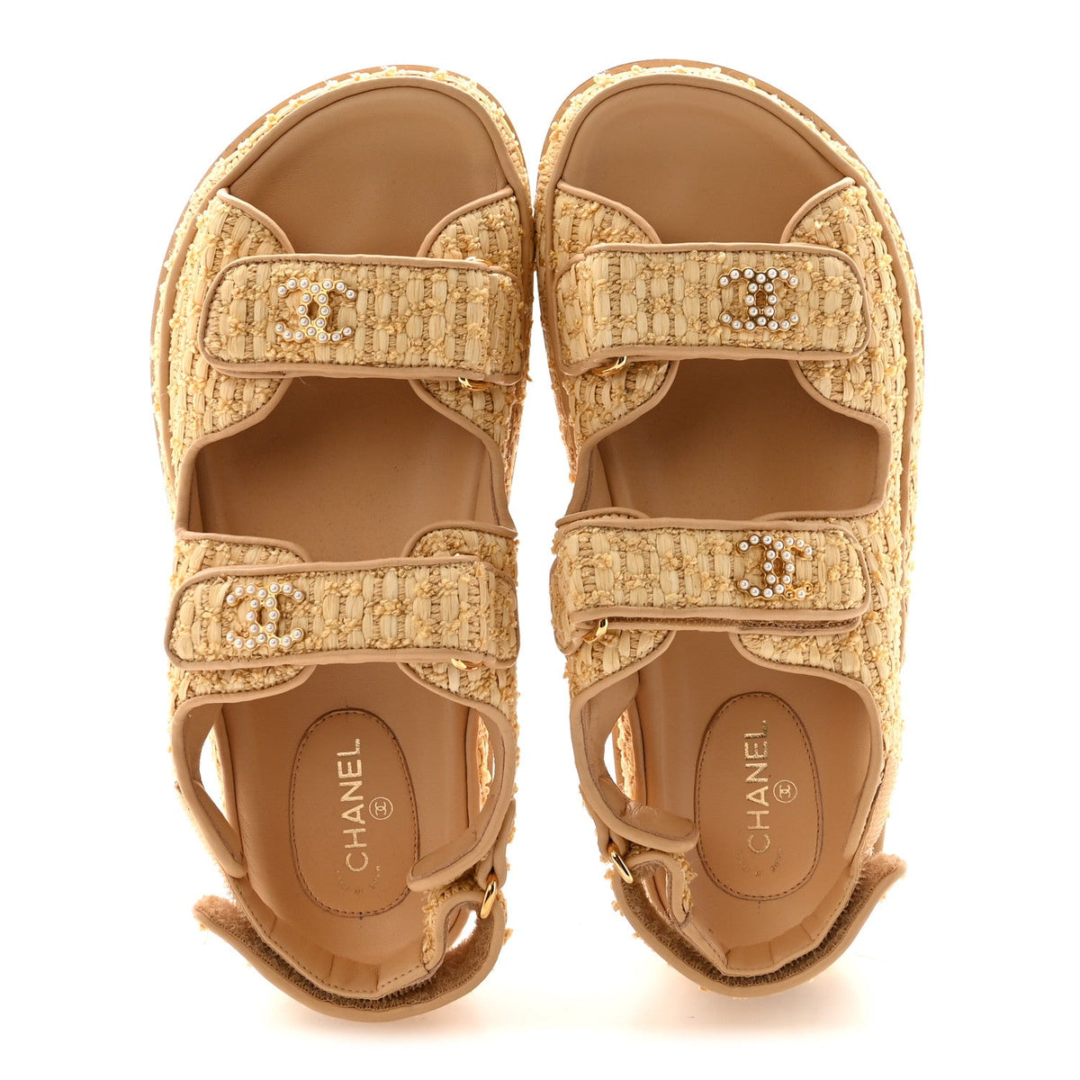 Braided Fabric Velcro Dad Sandals 37.5 Beige