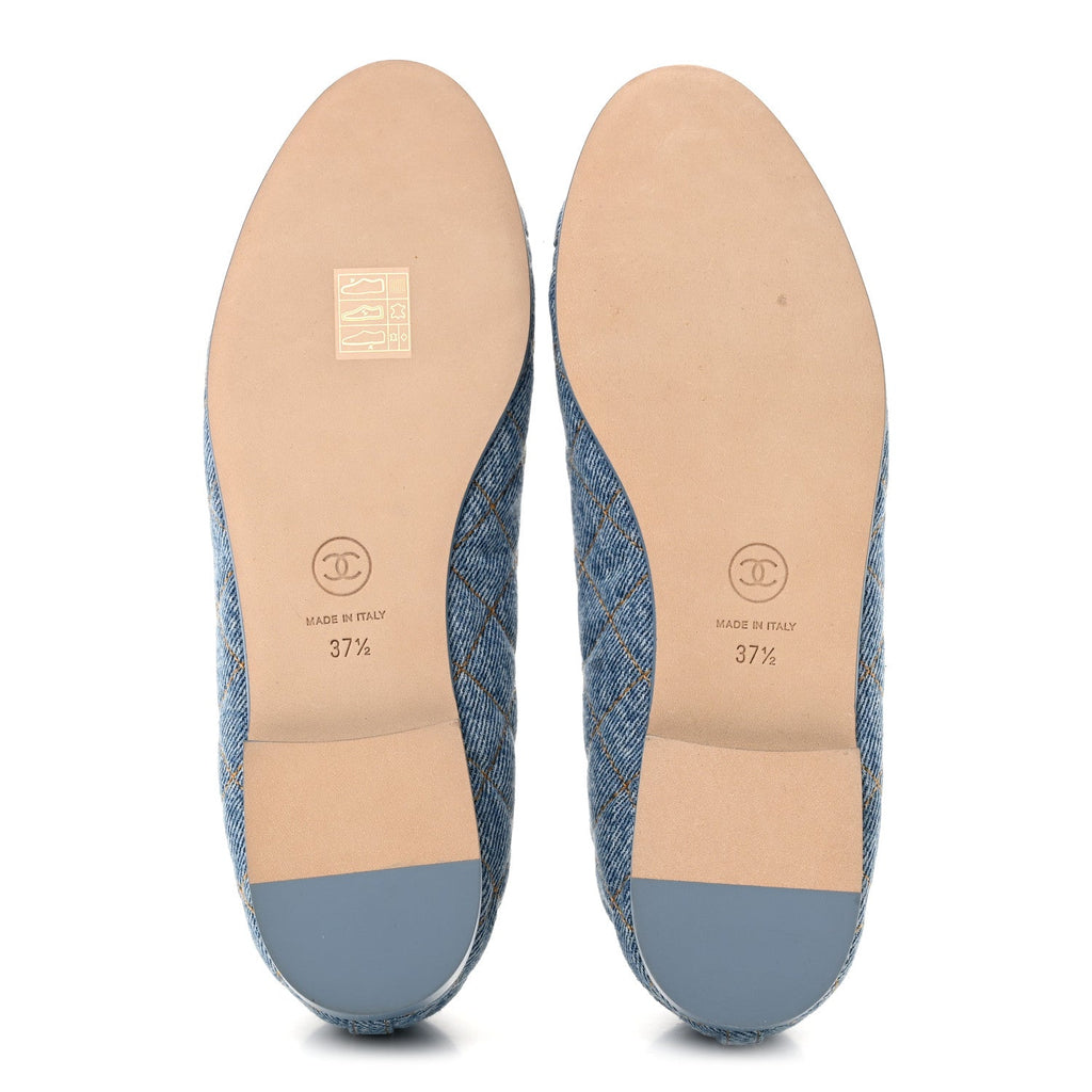 Denim Quilted CC Cap Toe Ballerina Flats 37.5 Light Blue