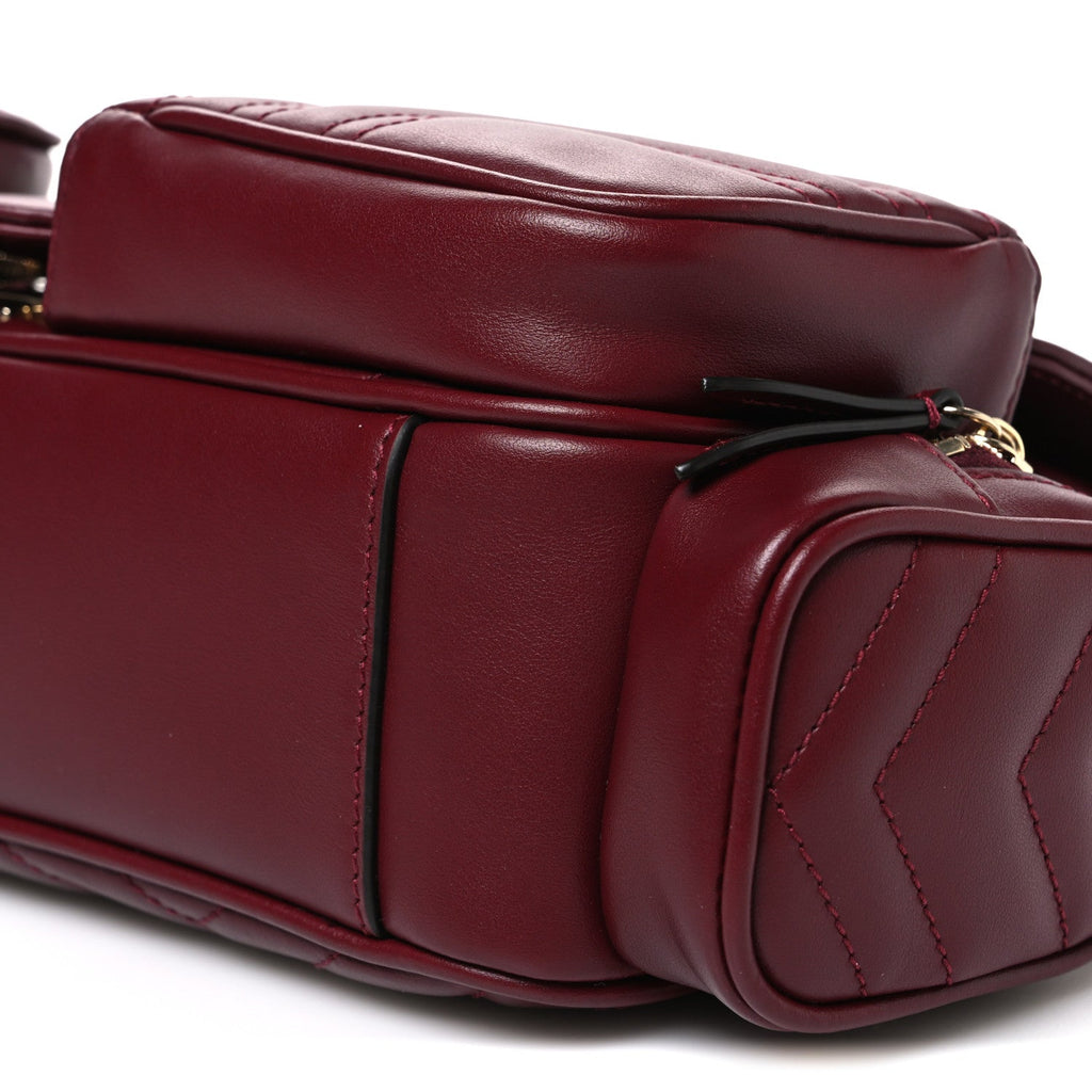 Calfskin Matelasse Small GG Marmont Multi Pocket Shoulder Bag Rosso Ancora