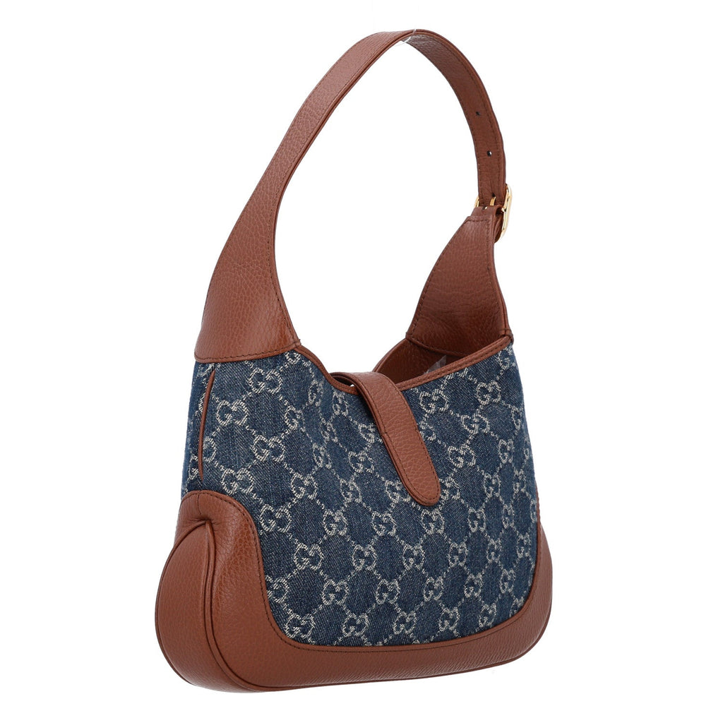 New Denim GG Monogram Calfskin Small Jackie 1961 Hobo Blue Tea Cuir
